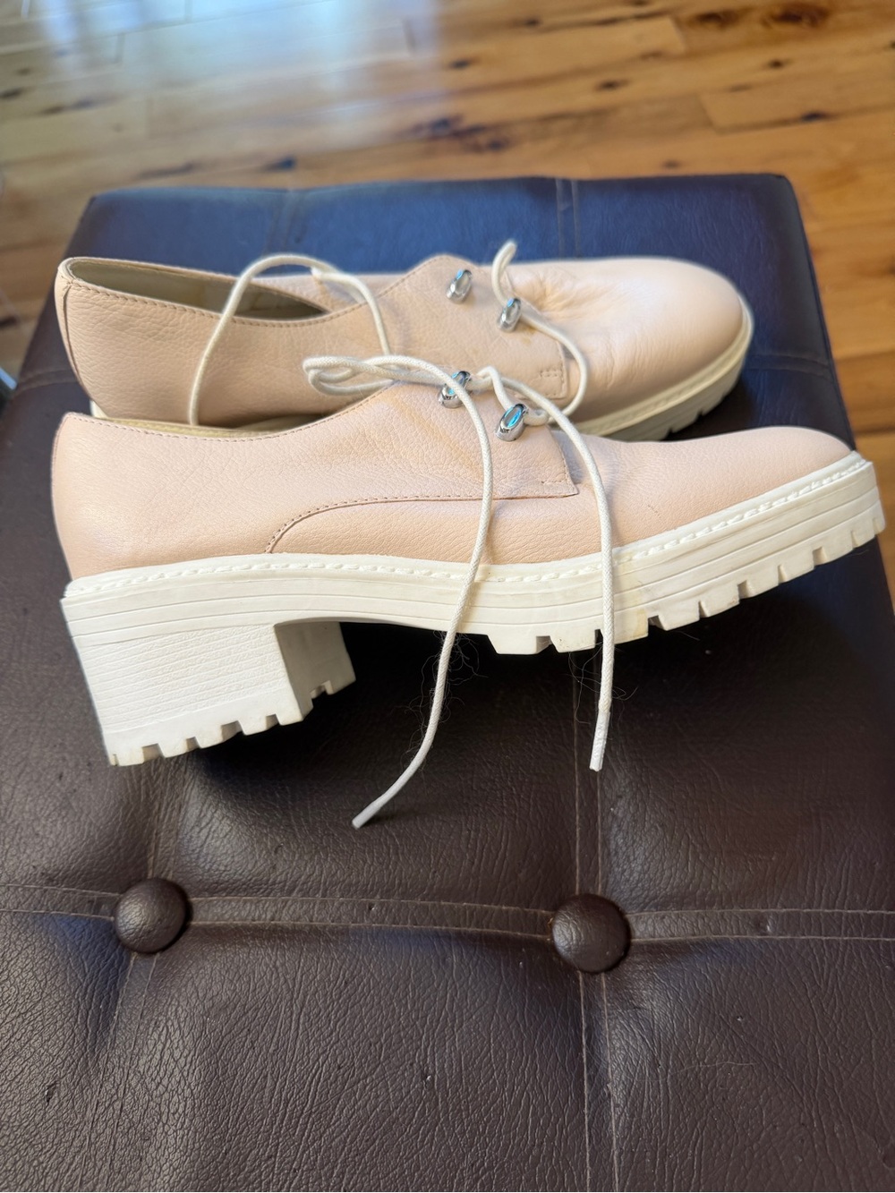 Chunky Lace-Up Platform Oxfords in Pale Blush